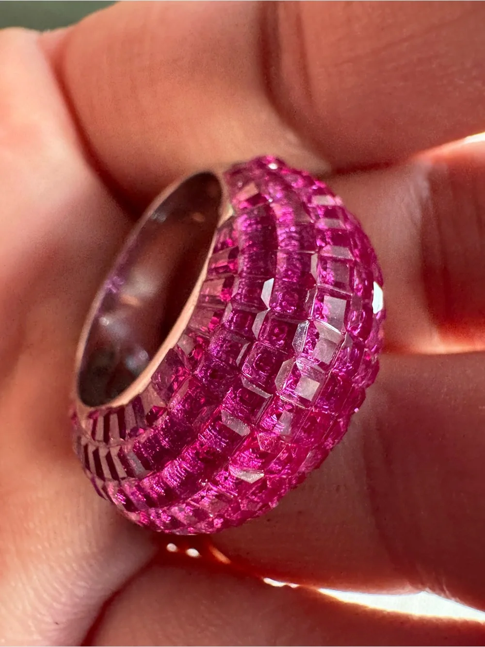 Stunning lab created domed ruby ring set in Sterling silver - Picture 2 of 15